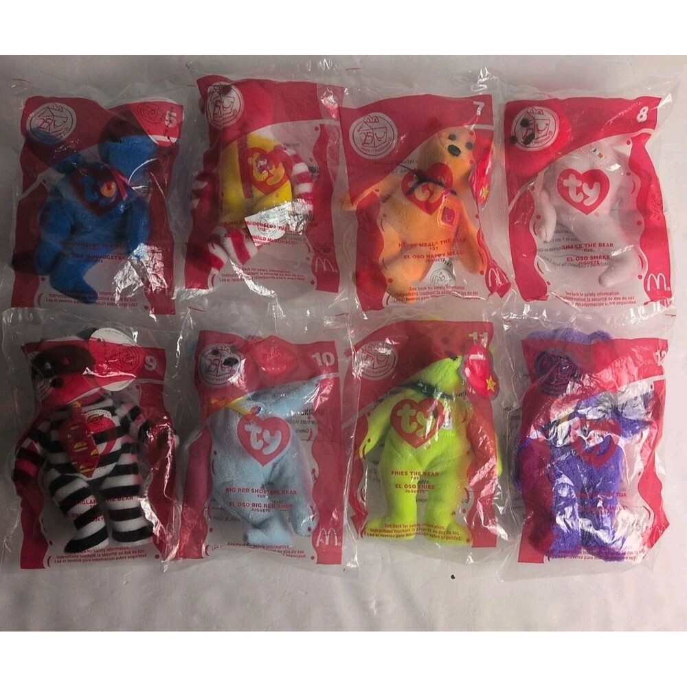Ty McDonald's 25th Anniversary Happy Meal Beanie Bears Set of 8 2004